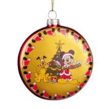 Disque en verre Pluto et Mickey de Noël à suspendre Jaune