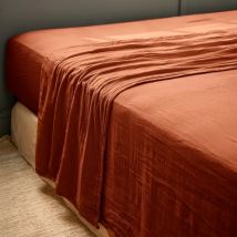 Drap plat gaze de coton (240 x 300 cm) Gaïa Terracotta