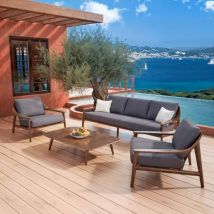 Salon de jardin bois teck 5 places Cap Ferrat - Gris