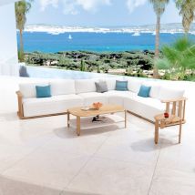 Salon de jardin d'angle bois teck 6 places Java - Ecru
