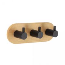Kleiderhaken zum Kleben 3M aus Bambus 3 Haken (L13,5 cm) Schwarz