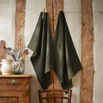 Lot de 2 essuie-mains lin lavé (50 x 70 cm) Louise Vert romarin