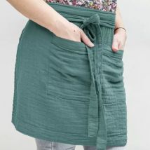 Tablier avec poches gaze de coton Gaïa Bleu canard