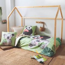 Housse de couette enfant percale de coton (140 x 200 cm) Panda Verte