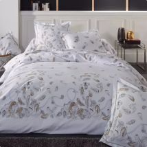 Housse de couette percale de coton (280 x 240 cm) Plumes Grise