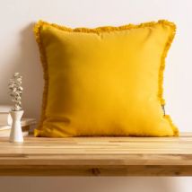 Coussin carré coton (45 x 45 cm) Pixel franges Jaune moutarde