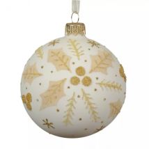 Lote de 6 bolas de Navidad de vidrio (D80 mm) Muérdago Blanco lana