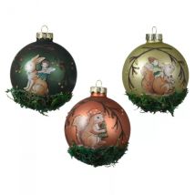 Lote de 12 bolas de Navidad de vidrio (D80 mm) Cuento de hadas Verde
