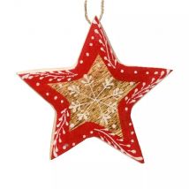 Stella da appendere in legno (H8 cm) Fiocco di Natale Rosso