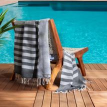 Fouta coton recyclé doublé éponge (100 x 200 cm) Coralia Noire