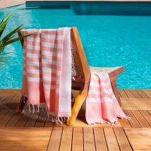 Fouta coton recyclé doublé éponge (100 x 200 cm) Coralia Corail
