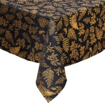 Tovaglia di Natale rettangolare anti macchia (140 x 360 cm) Fogliame nero e dorato