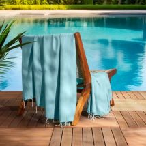 Fouta coton recyclé (200 x 200 cm) Ecume Bleu turquoise
