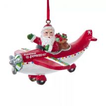Suspension de Noël (H9 cm) Père Noël en avion Rouge