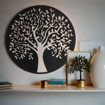 Décoration murale ronde en métal (D60 cm) Arbre de vie Noir