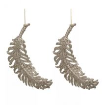 Lot de 2 suspensions de Noël (H15 cm) Plume Féerique Champagne