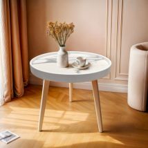 Table basse ronde effet marbre (H43 cm) Déa Blanc