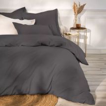 Housse de couette percale de coton (260 x 240 cm) Cali Gris anthracite