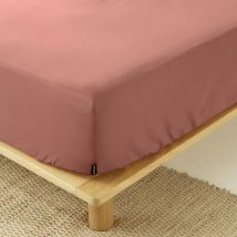 Drap housse percale de coton (200 x 200 cm) Cali Bois de rose