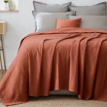 Couvre-lit coton nid d'abeille (180 x 220 cm) Maya Terracotta