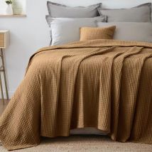 Couvre-lit coton nid d'abeille (180 x 220 cm) Maya Camel