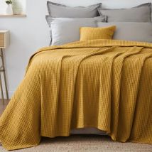 Couvre-lit coton nid d'abeille (220 x 250 cm) Maya Jaune safran