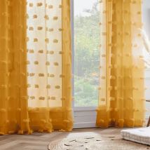 Voilage oeillets pompons (140 x 280 cm) Suzie Jaune moutarde