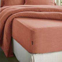 Drap housse lyocell Tencel lavé (140 x 190 cm) Olivia Terracotta