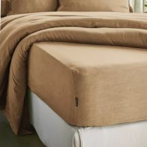 Drap housse lyocell Tencel lavé (90 x 190 cm) Olivia Camel