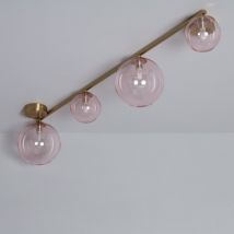 Plafonnier Métal et Verre Moonlight Brass 4 Spots Rose