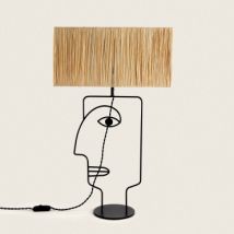 Lampe à Poser Métal et Raphia Face Noir