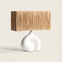 Lampe à Poser Céramique et Raphia Kermenis Blanc Cassé