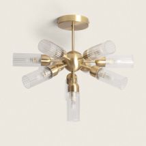 Plafonnier Métal et Verre 10 Spots Iraide Doré