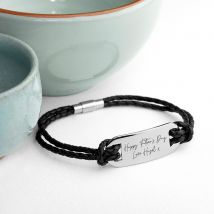 Personalised Handwriting Black Leather Bracelet