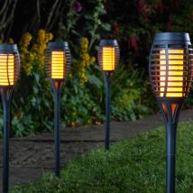 Smart Solar LED Party Flaming Torch Stake Light (5 Pack) Warm White Black