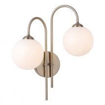 Firstlight Lyndon Art Deco Style 2-Light Wall Light in Antique Brass and Opal Glass