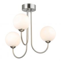 Firstlight Lyndon Art Deco Style 3-Light Semi-Flush Ceiling Light in Brushed Steel and Opal Glass