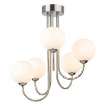 Firstlight Lyndon Art Deco Style 5-Light Semi-Flush Ceiling Light in Brushed Steel and Opal Glass