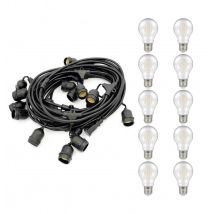 Festoon Light Premium 5m Connectible Outdoor E27 White with 10x LED GLS Light Bulbs Black