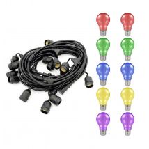Festoon Light Premium 5m Connectible Outdoor E27 Multi-Coloured with 10x LED GLS Light Bulbs Black