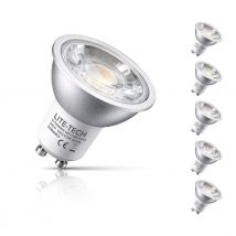 5-Pack Lite-Tech GU10 Spotlight LED Light Bulbs 6.5W (50W Eqv) Dim Warm White Halogen Replacement COB Twist and Lock