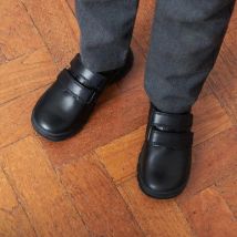 Engineer, Black leather boys rip-tape school shoes