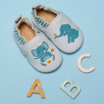 Fable, Grey leather elephant baby pram shoes
