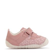 Little Smile, Dusky pink leather/nubuck leopard girls rip-tape pre-walkers