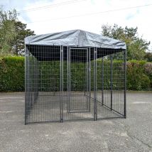 Kit Chenil Pour Animaux 9,6m² - Enclos 400x240x180 cm Avec Toit Métal - Pour Chien - Animal Valley