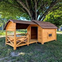 Niche Pour Chien Comanche Avec Terrasse Et Double Gamelle Inox Taille L - Animal Valley