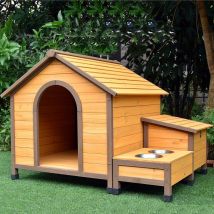 Niche Harrier Pour Chien Avec Gamelles Et Coffre Toit Bois - Animal Valley