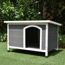 Niche Pour Chien Toit Plat Ondulé Grise Et Blanche Taille L - Animal Valley