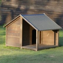Niche Pour Chien Villa Avec Terrasse Toit Shingle Bois Epicéa Fsc Taille M - Animal Valley