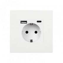 Enchufe con USB Schuko Tipo F con Marco PC Modern Blanco